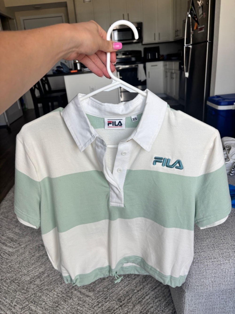 Fila White and Mint Striped Polo Shirt